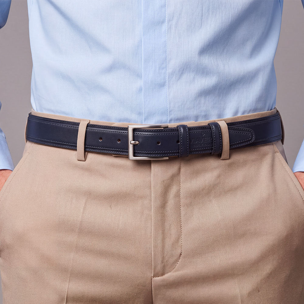 Men's Blue Leather Belt by VIAVERDI, Made in Italy, Firenze line.