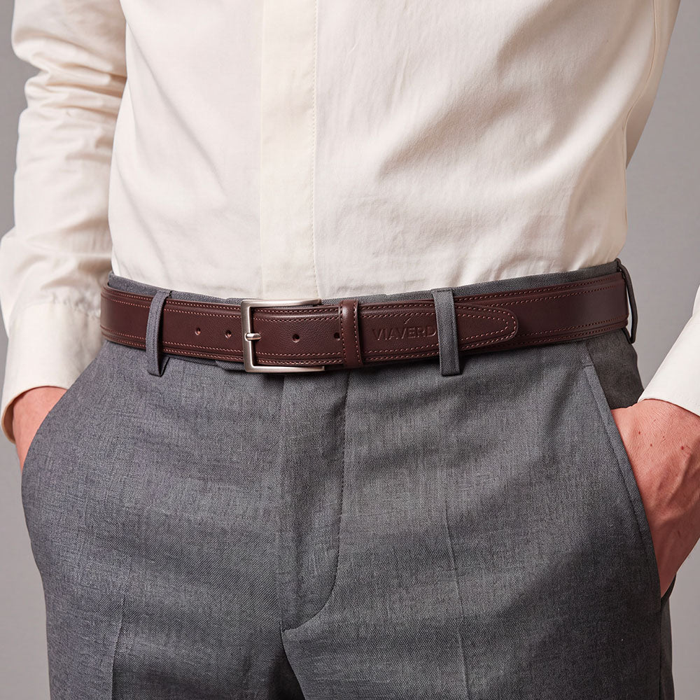 Men's Dark Brown Leather Belt by VIAVERDI, Made in Italy, Firenze line.