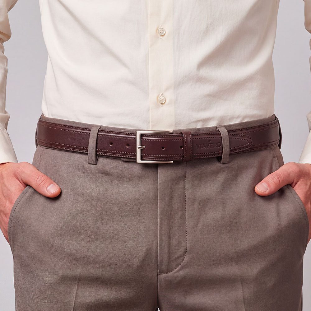 Men's Dark Brown Leather Belt by VIAVERDI, Made in Italy, Firenze line.