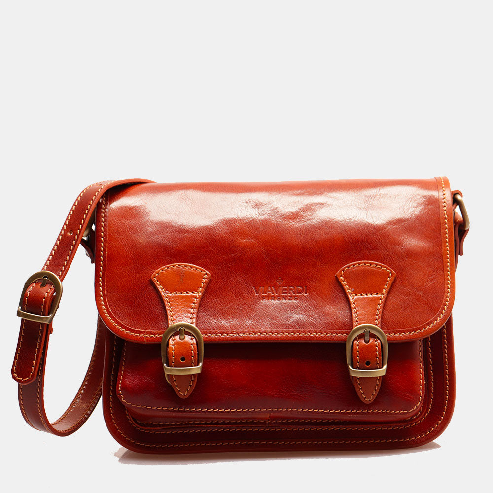 Borsa a Tracolla VIAVERDI in Pelle color color Cuoio Made in Italy linea Firenze