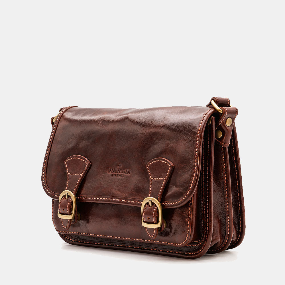 Umhängetasche ViaVerdi aus Braunem Leder Made in Italy – Linie Firenze
