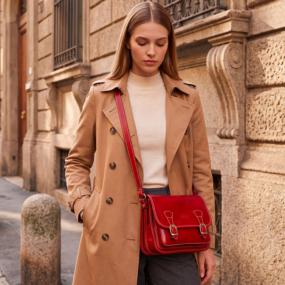 Borsa a Tracolla VIAVERDI in Pelle Rossa Made in Italy linea Firenze