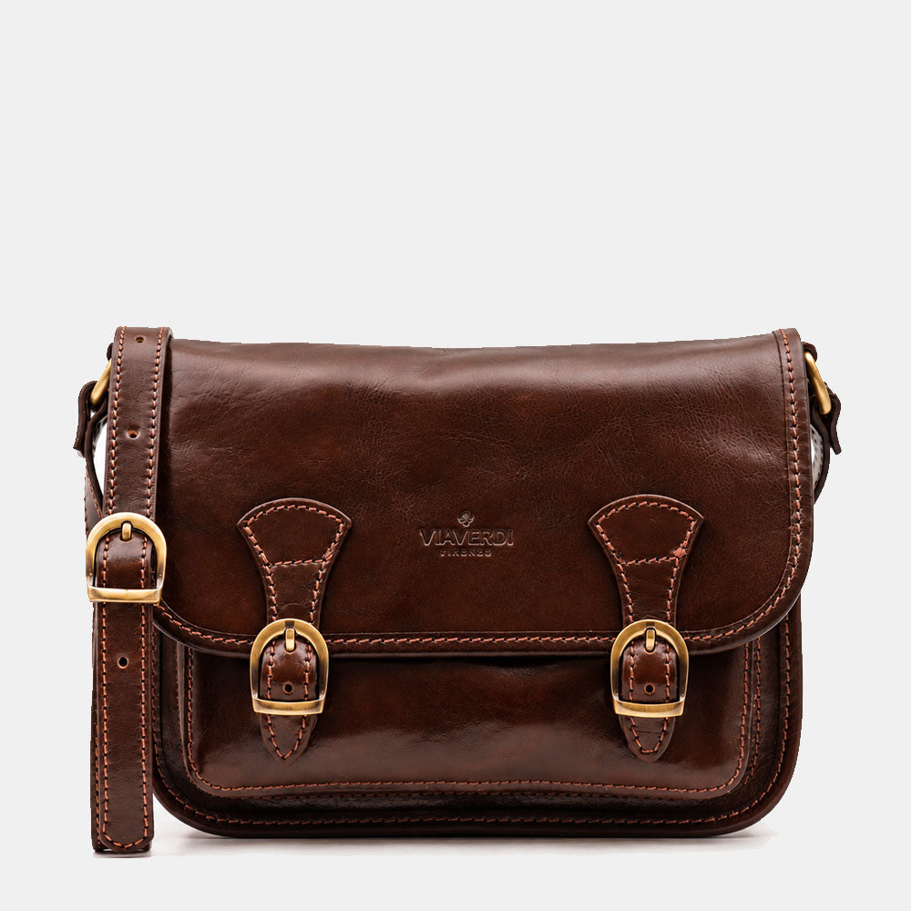 Umhängetasche ViaVerdi aus Braunem Leder Made in Italy – Linie Firenze
