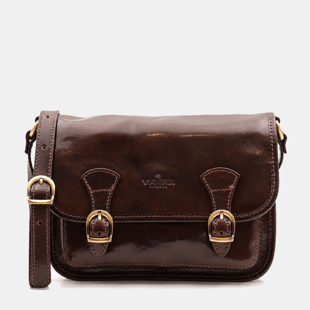 VIAVERDI crossbody bag in brown leather, Made in Italy, Firenze line.