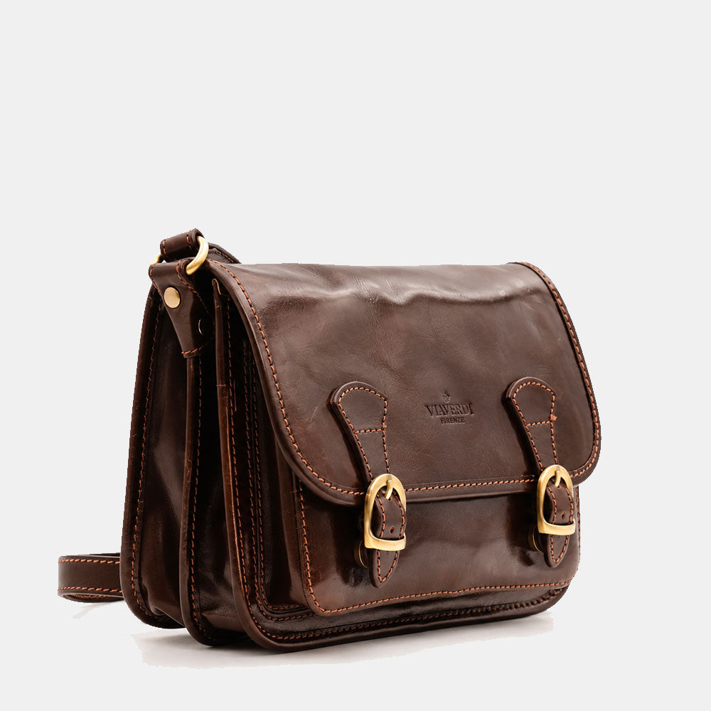 Umhängetasche ViaVerdi aus Braunem Leder Made in Italy – Linie Firenze
