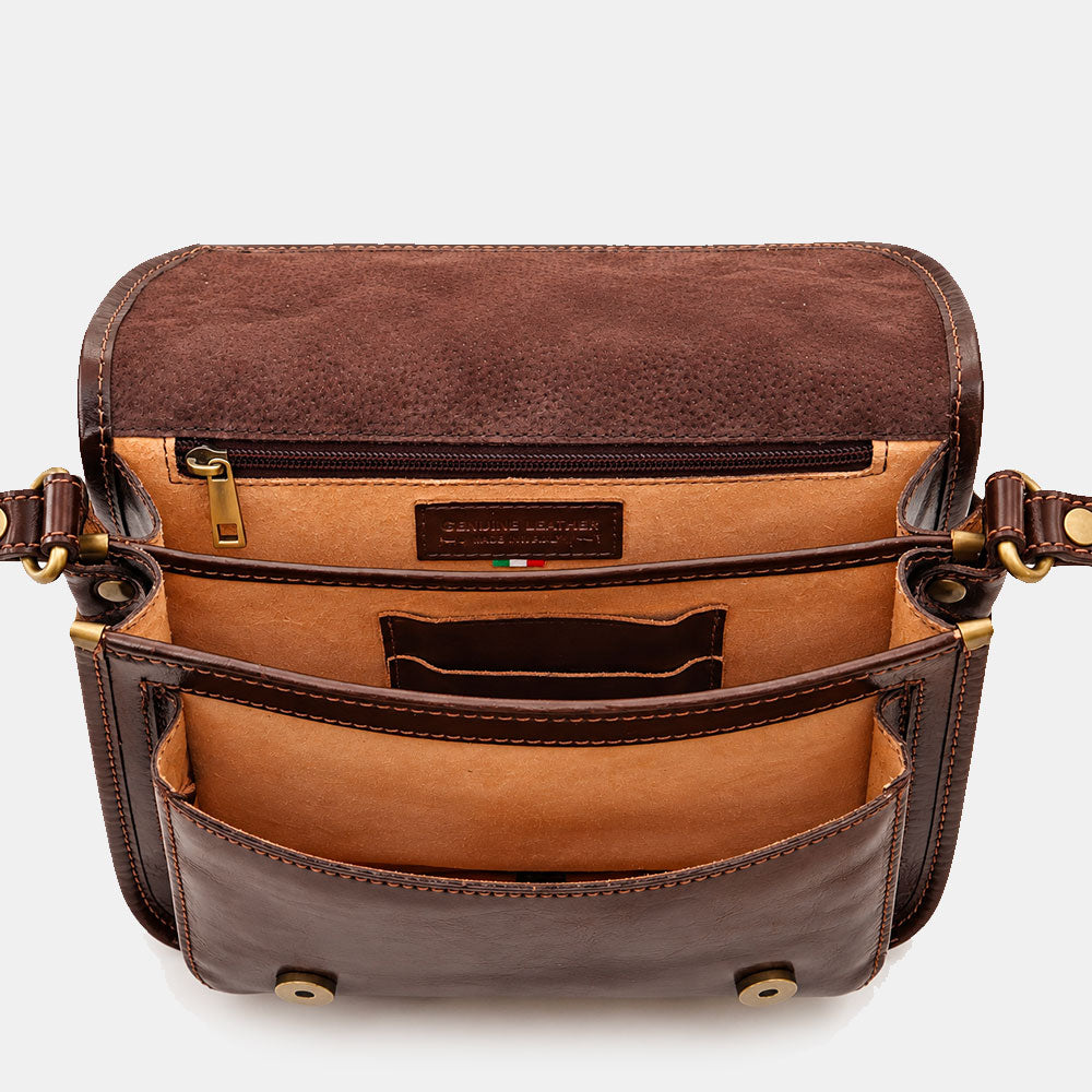Umhängetasche ViaVerdi aus Braunem Leder Made in Italy – Linie Firenze
