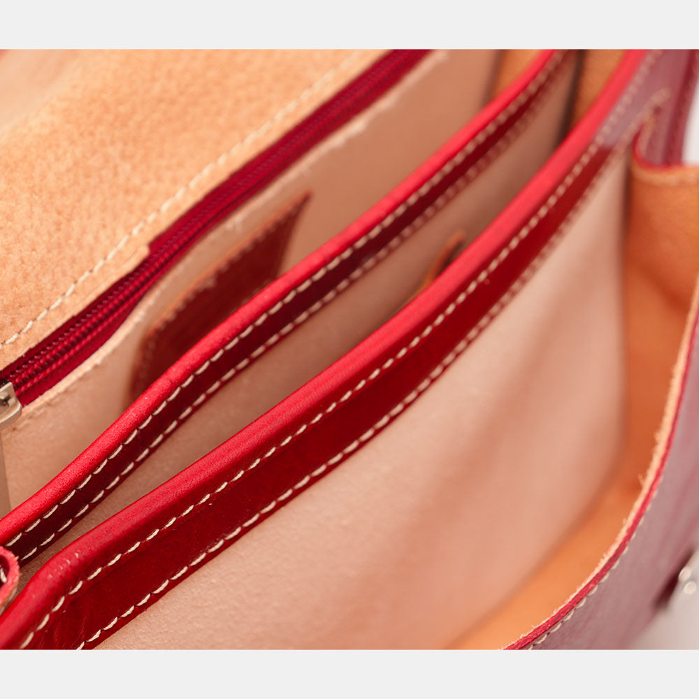 VIAVERDI Red Leather Shoulder Bag, Made in Italy, Florence line.
