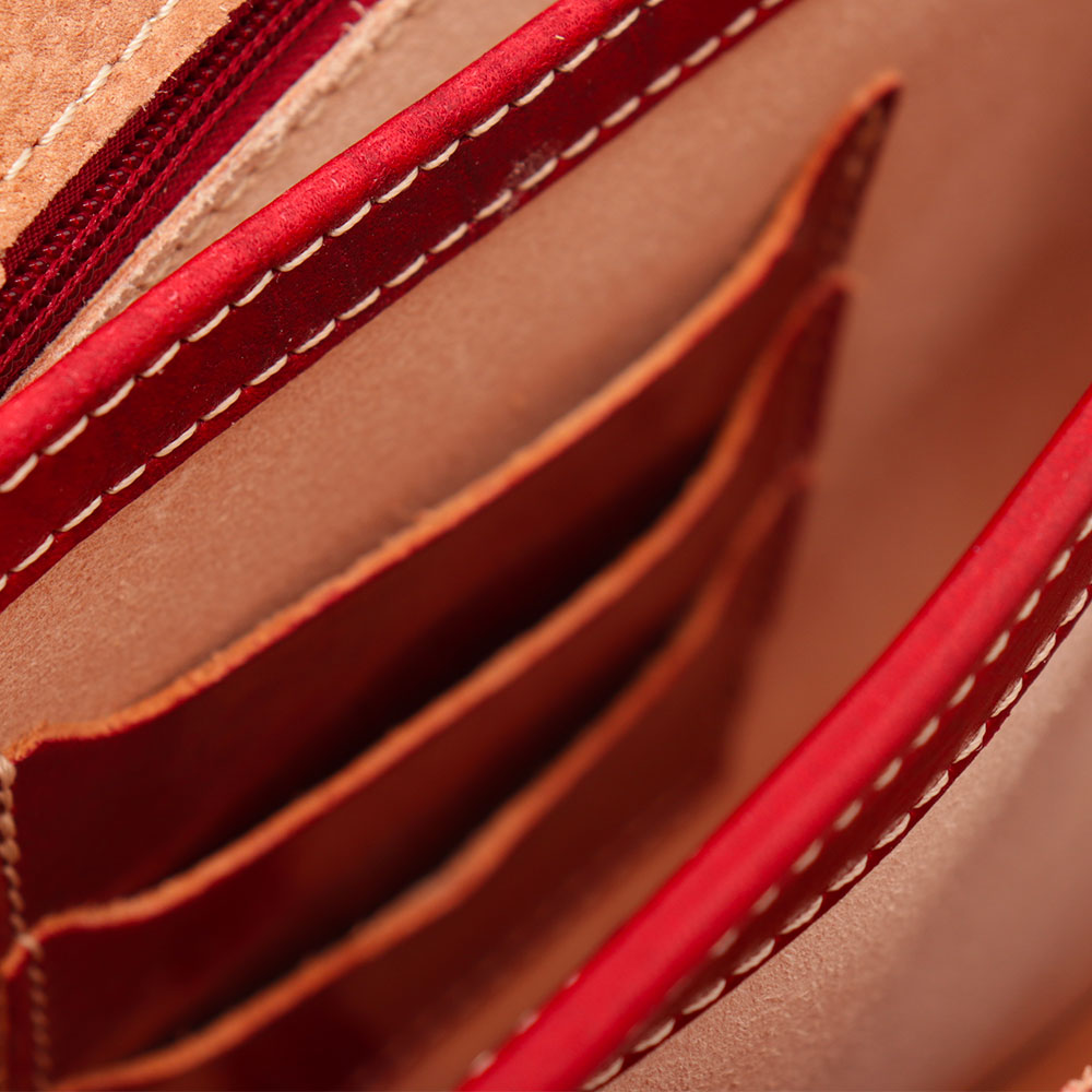 VIAVERDI Red Leather Shoulder Bag, Made in Italy, Florence line.