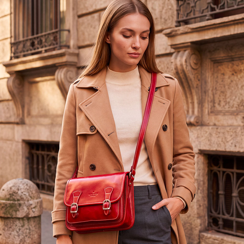 Borsa a Tracolla VIAVERDI in Pelle Rossa Made in Italy linea Firenze