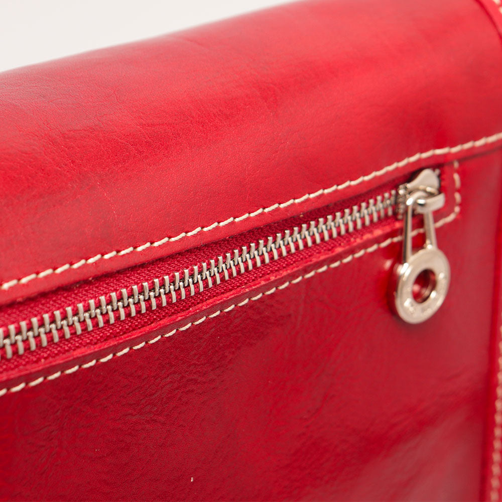VIAVERDI Red Leather Shoulder Bag, Made in Italy, Florence line.