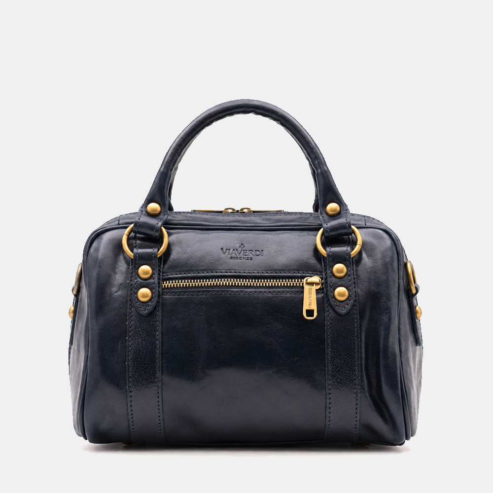 Bowlingtasche ViaVerdi aus Blauem Leder Made in Italy – Linie Firenze
