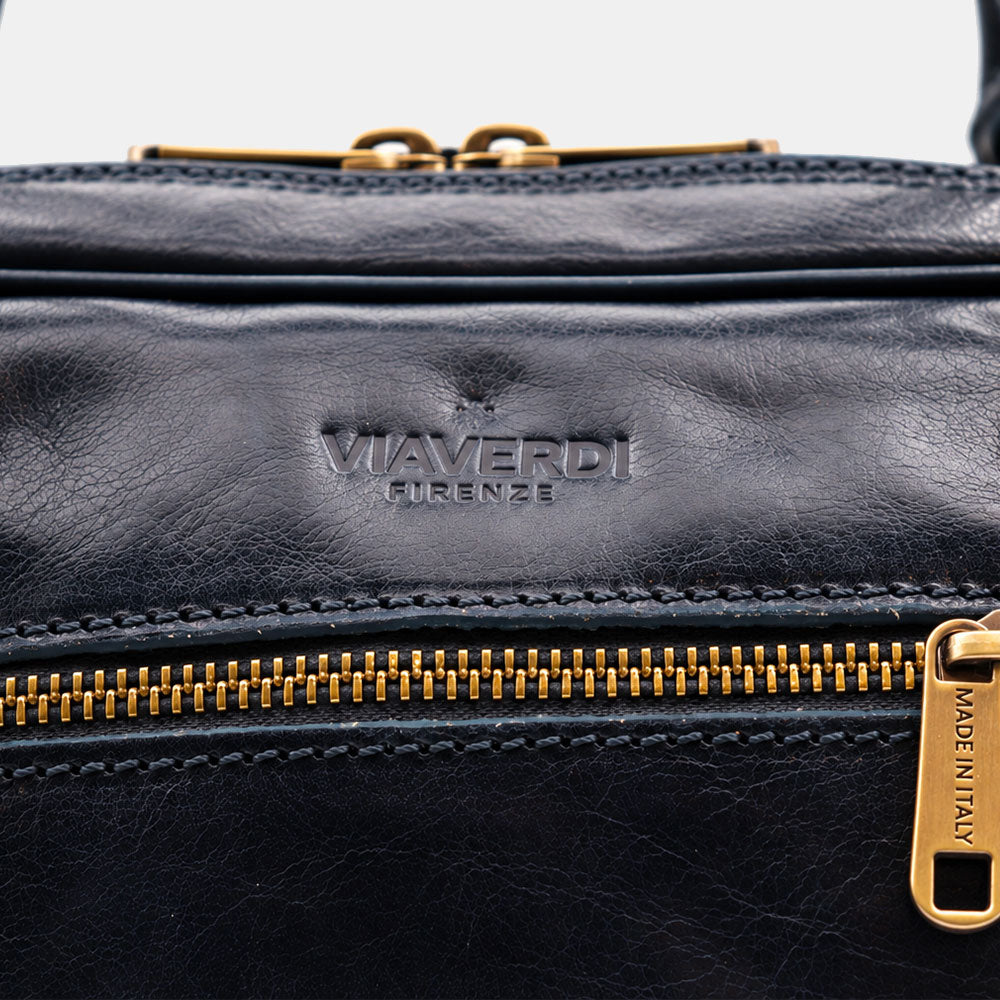 Bowlingtasche ViaVerdi aus Blauem Leder Made in Italy – Linie Firenze
