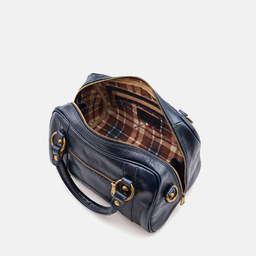 Bowlingtasche ViaVerdi aus Blauem Leder Made in Italy – Linie Firenze

