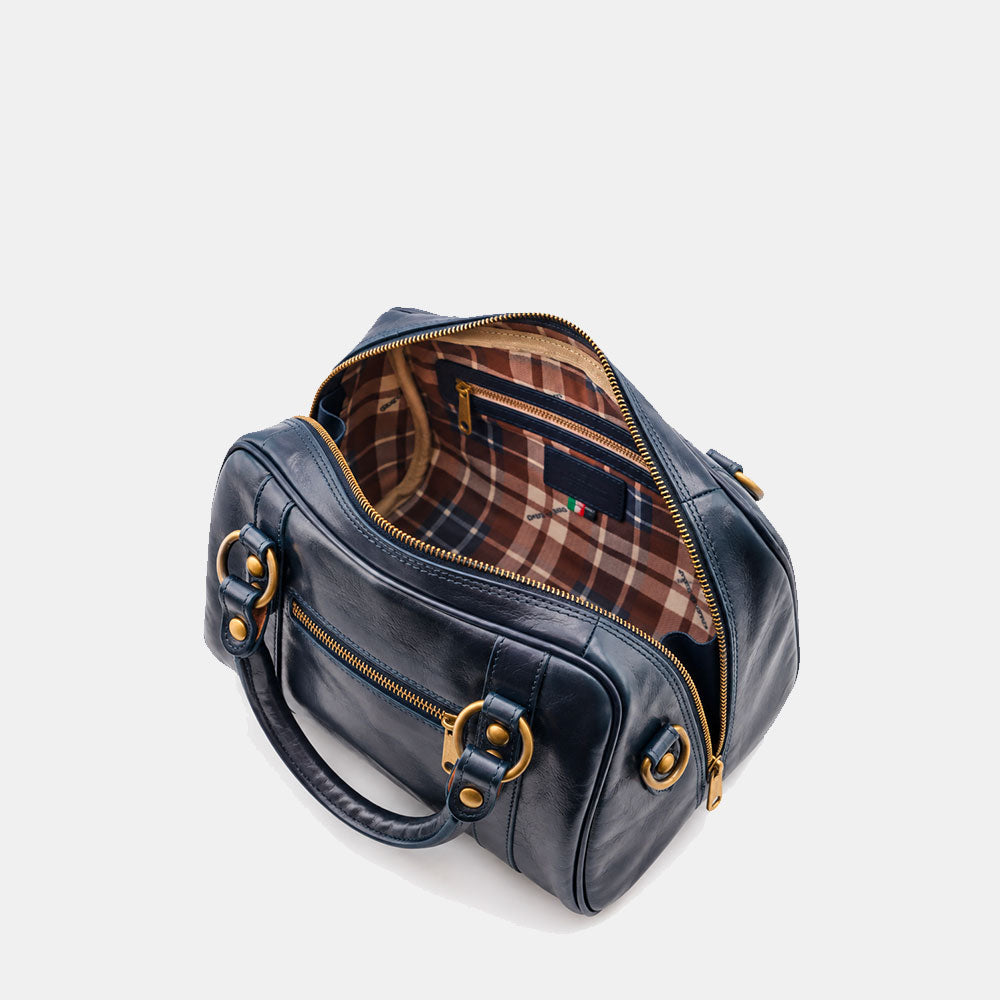 Bowlingtasche ViaVerdi aus Blauem Leder Made in Italy – Linie Firenze
