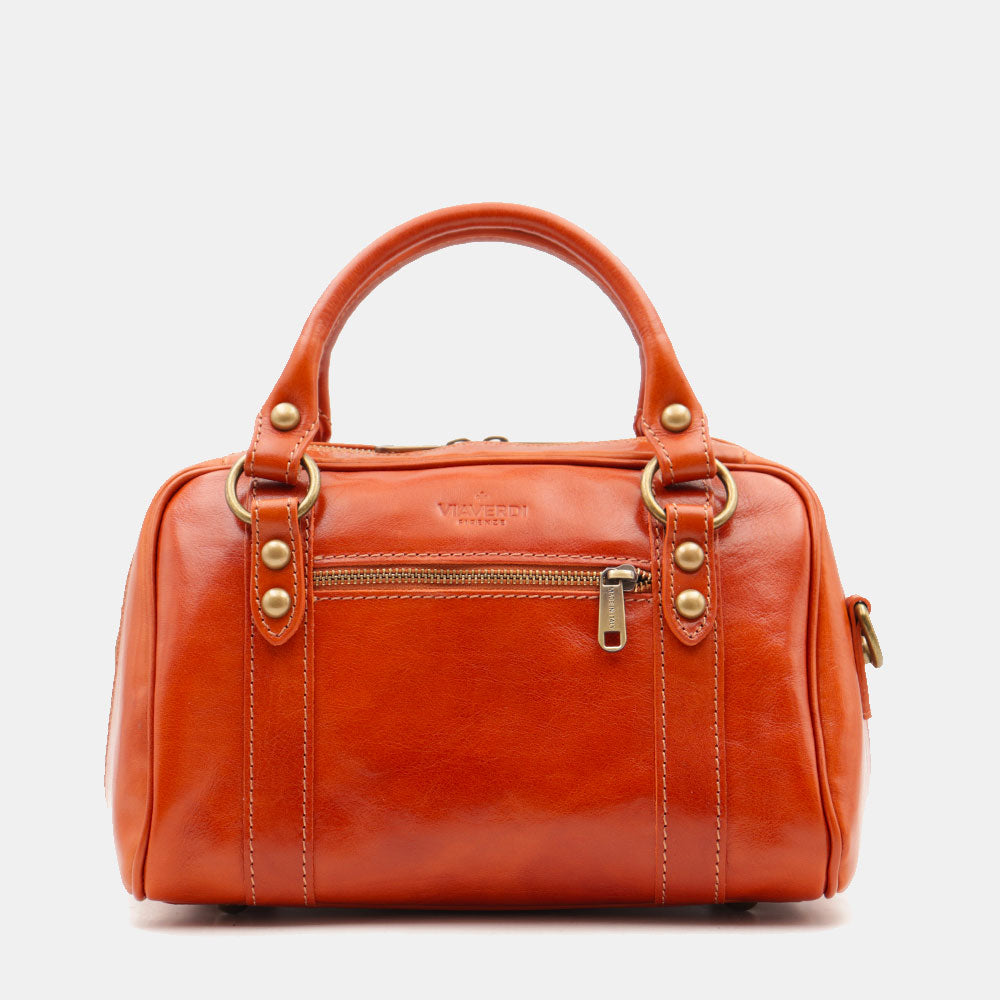 Bowlingtasche mit Henkeln Damen ViaVerdi aus Cognac Leder Made in Italy – Linie Firenze