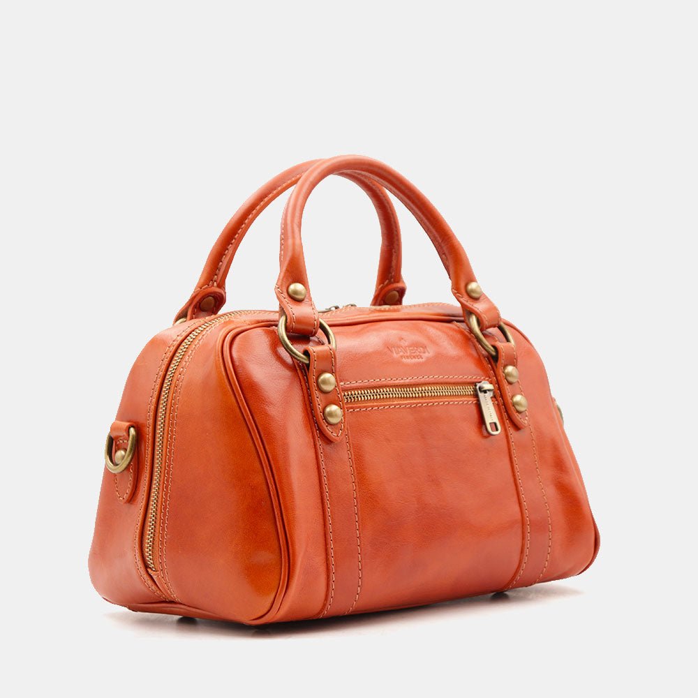 Bowlingtasche mit Henkeln Damen ViaVerdi aus Cognac Leder Made in Italy – Linie Firenze