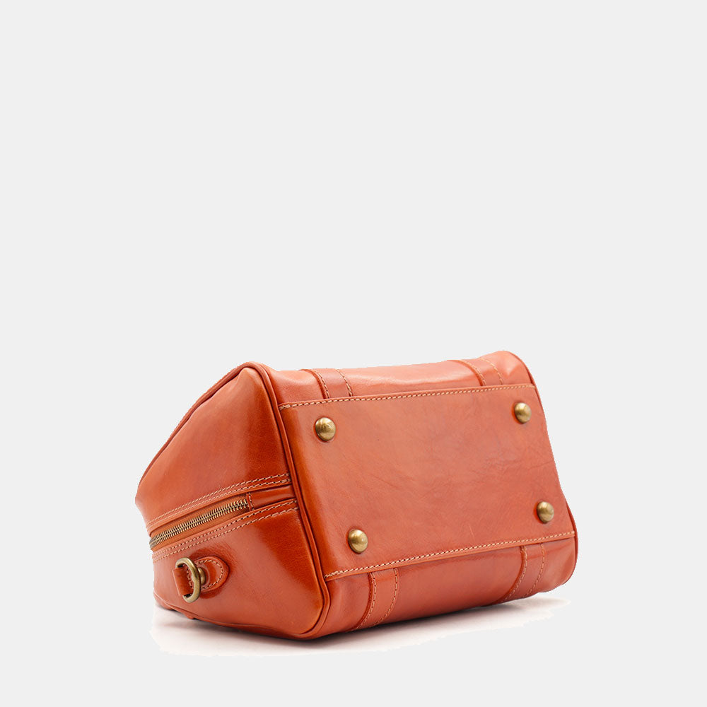 Bowlingtasche mit Henkeln Damen ViaVerdi aus Cognac Leder Made in Italy – Linie Firenze