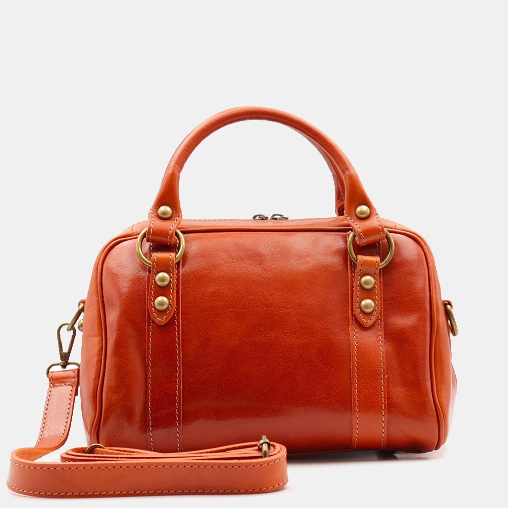 Bowlingtasche mit Henkeln Damen ViaVerdi aus Cognac Leder Made in Italy – Linie Firenze