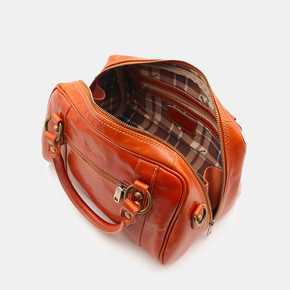 Bowlingtasche mit Henkeln Damen ViaVerdi aus Cognac Leder Made in Italy – Linie Firenze