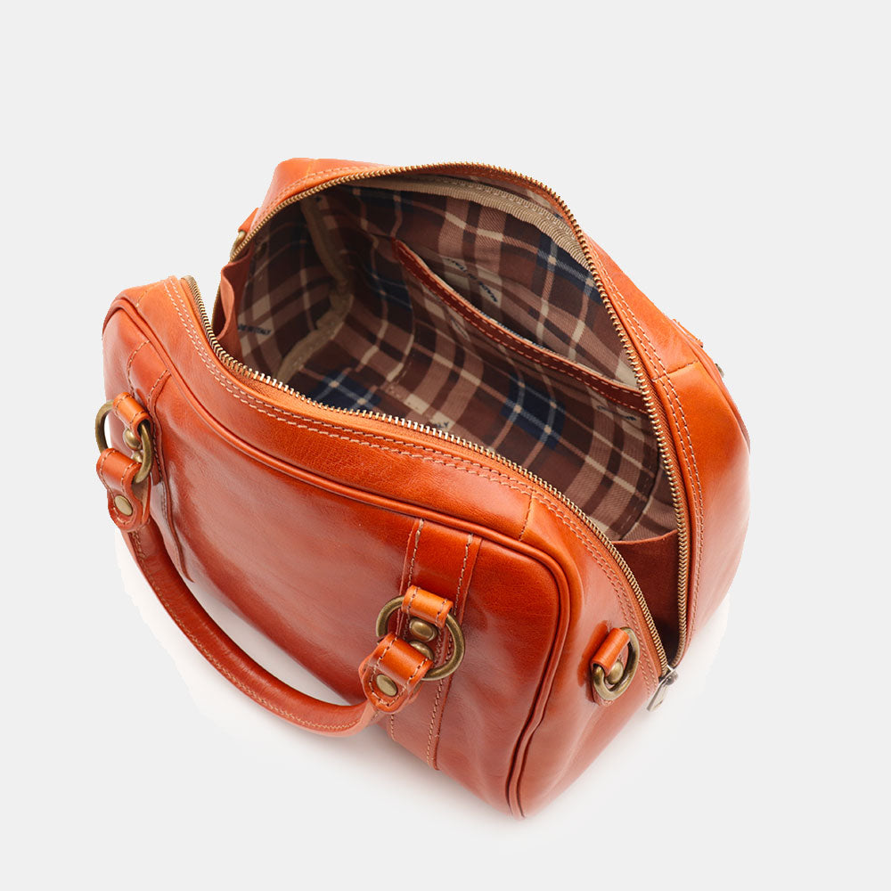 Bowlingtasche mit Henkeln Damen ViaVerdi aus Cognac Leder Made in Italy – Linie Firenze
