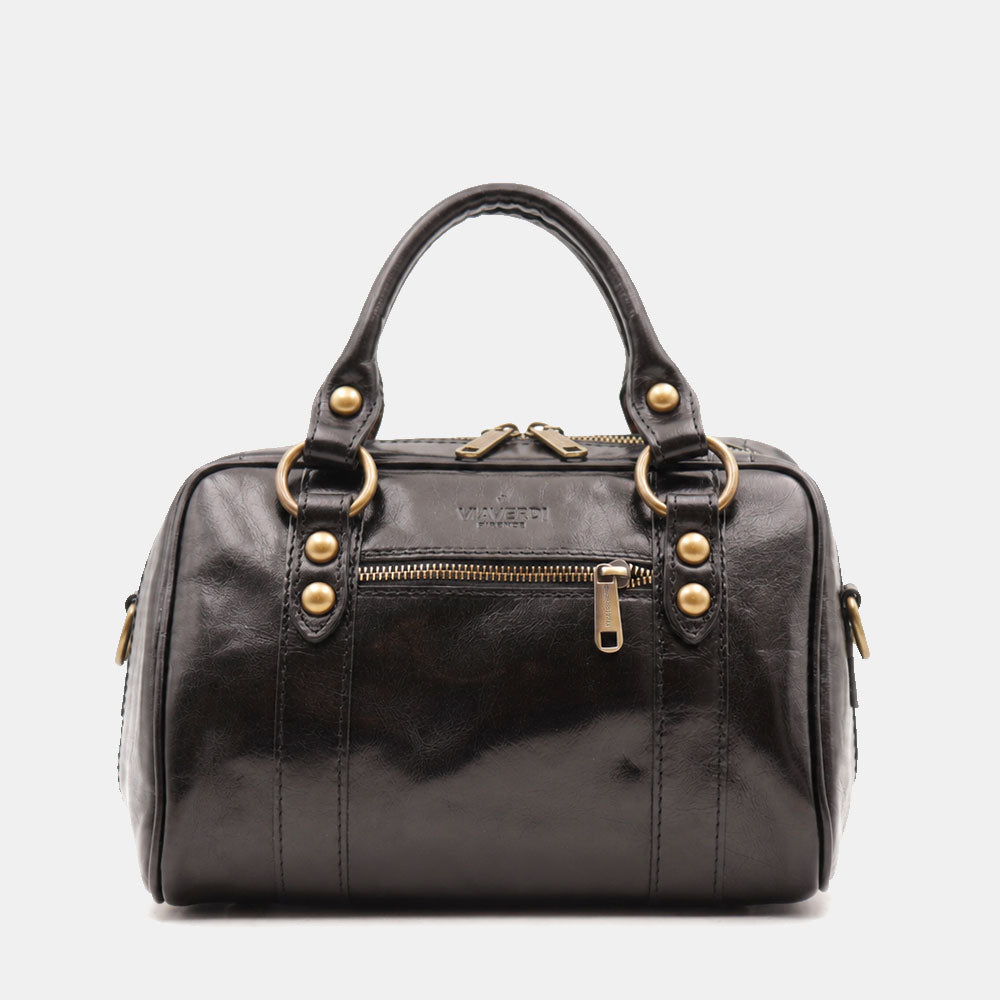 Borsa Bualetto a mano Donna VIAVERDI in Pelle Nera Made in Italy linea Firenze
