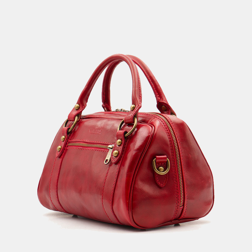 Bowlingtasche mit Henkeln für Damen ViaVerdi aus Rotem Leder Made in Italy – Linie Firenze