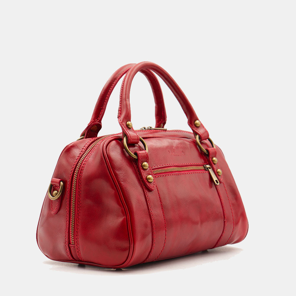 Bowlingtasche mit Henkeln für Damen ViaVerdi aus Rotem Leder Made in Italy – Linie Firenze