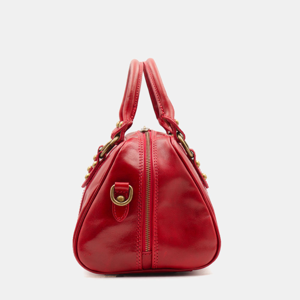 Bowlingtasche mit Henkeln für Damen ViaVerdi aus Rotem Leder Made in Italy – Linie Firenze