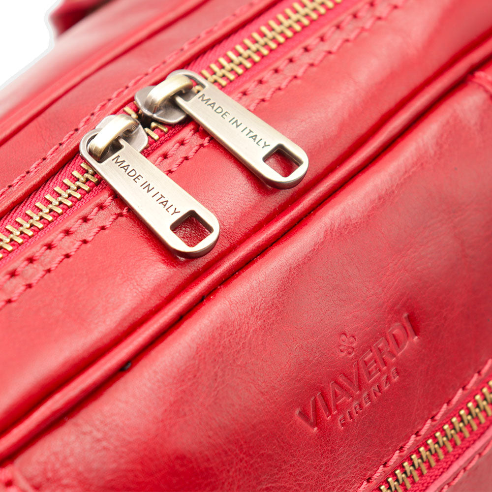 Bowlingtasche mit Henkeln für Damen ViaVerdi aus Rotem Leder Made in Italy – Linie Firenze