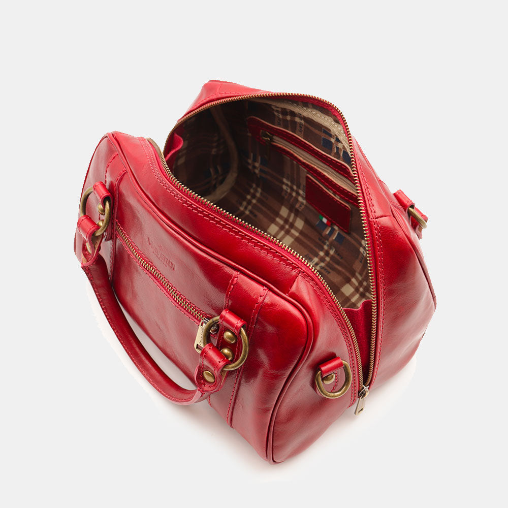 Bowlingtasche mit Henkeln für Damen ViaVerdi aus Rotem Leder Made in Italy – Linie Firenze