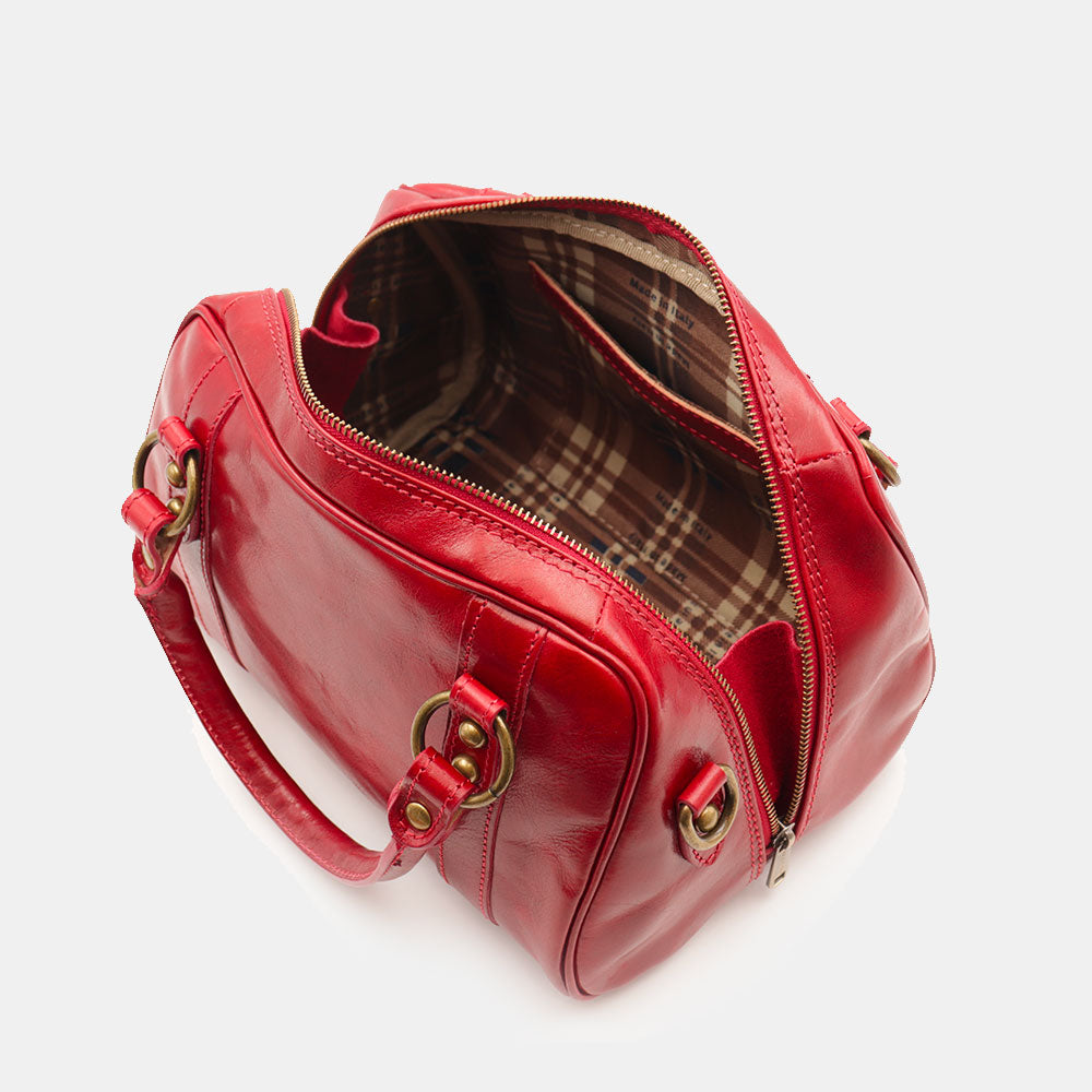 Bowlingtasche mit Henkeln für Damen ViaVerdi aus Rotem Leder Made in Italy – Linie Firenze