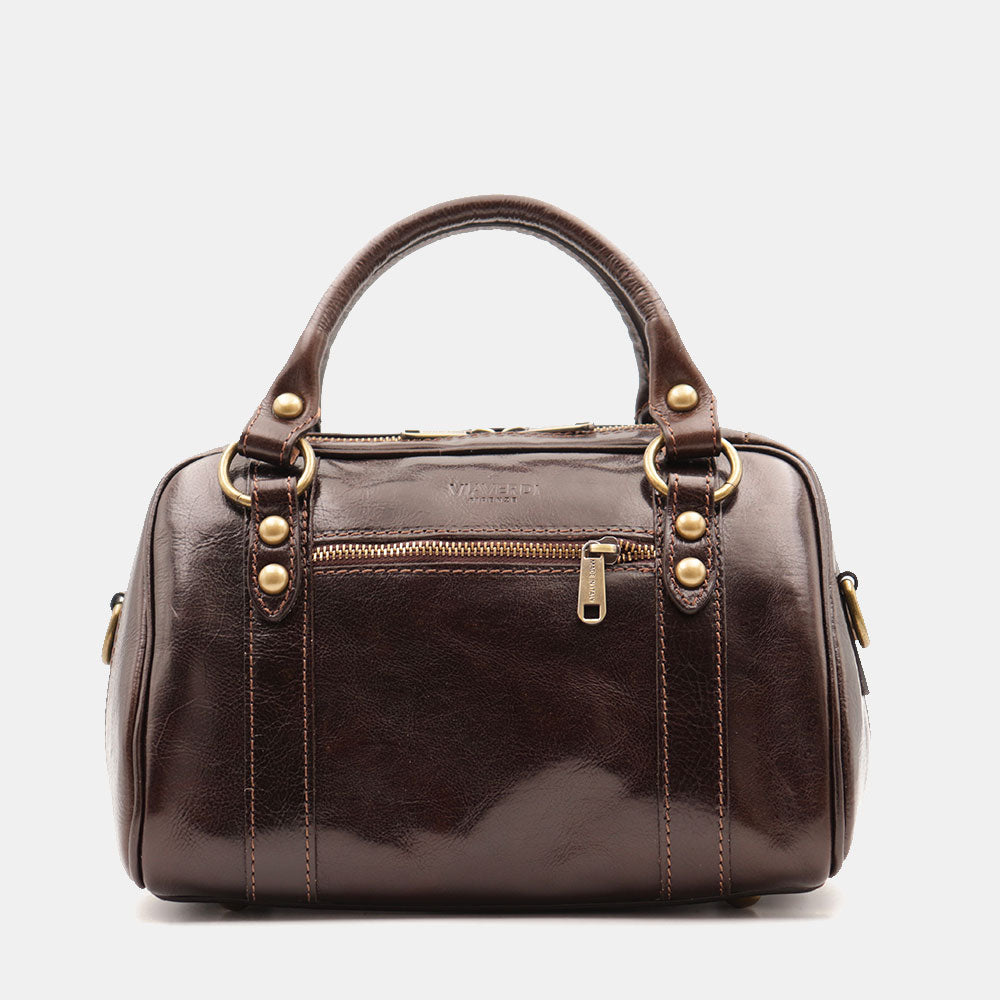 Borsa Bualetto a mano Donna VIAVERDI in Pelle Marrone Scuro Made in Italy linea Firenze