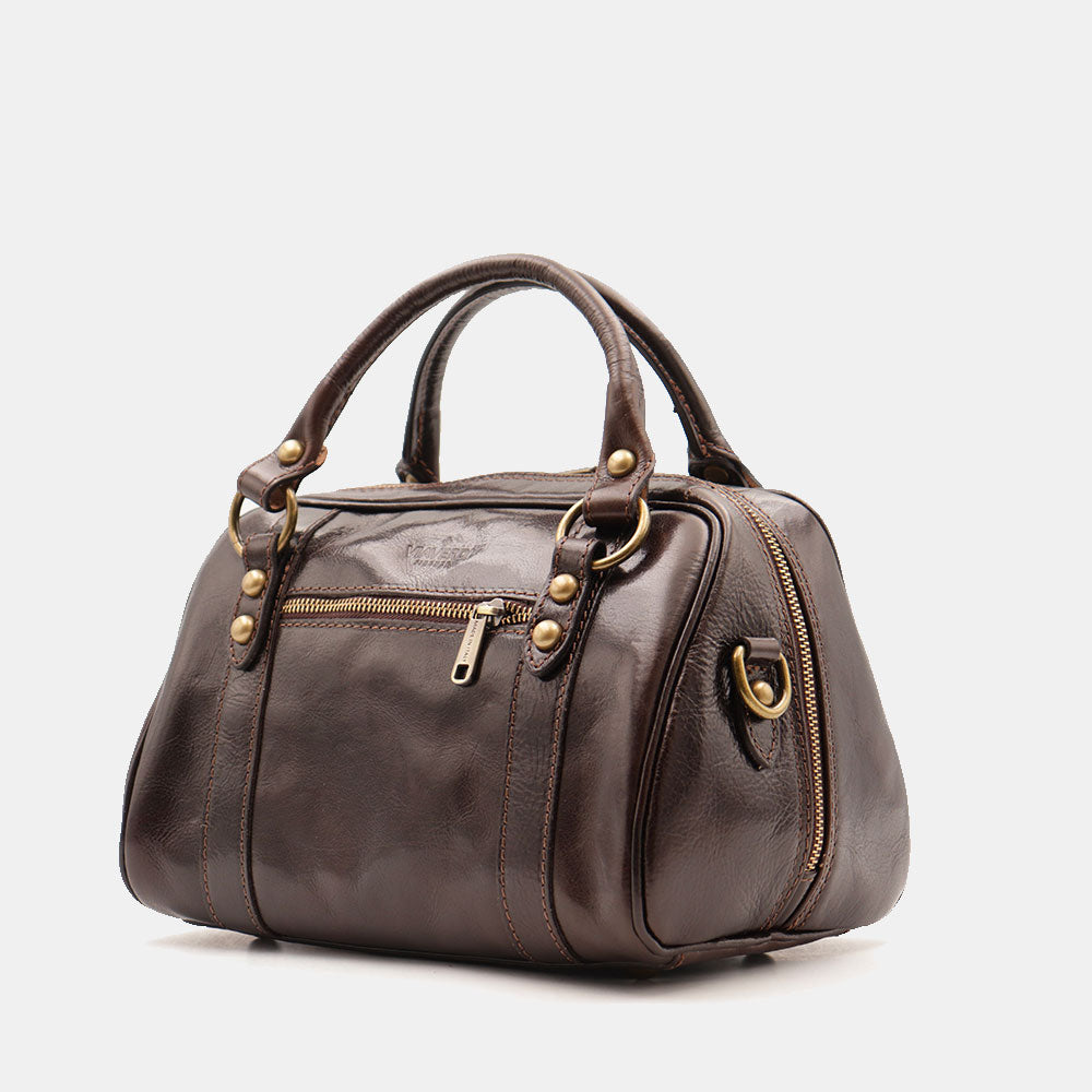 Borsa Bualetto a mano Donna VIAVERDI in Pelle Marrone Scuro Made in Italy linea Firenze