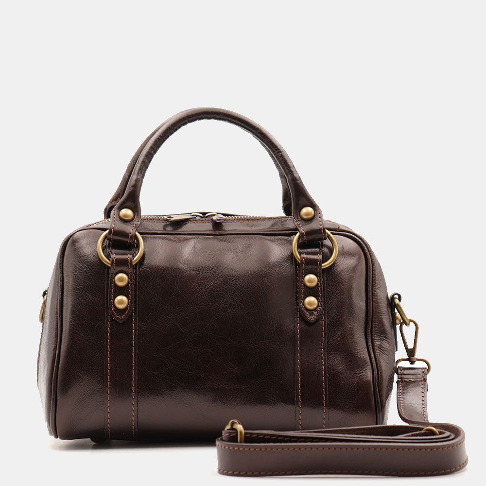 Borsa Bualetto a mano Donna VIAVERDI in Pelle Marrone Scuro Made in Italy linea Firenze