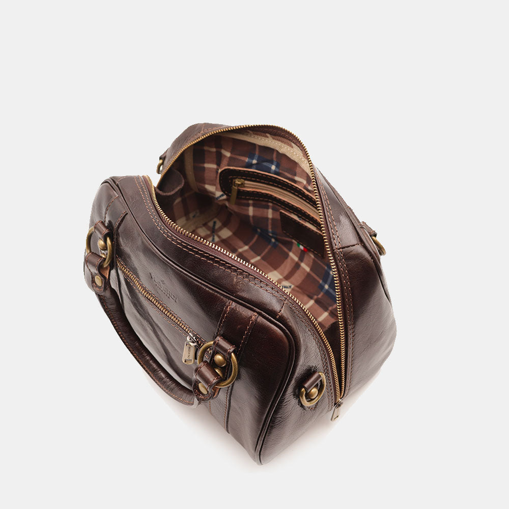 Borsa Bualetto a mano Donna VIAVERDI in Pelle Marrone Scuro Made in Italy linea Firenze
