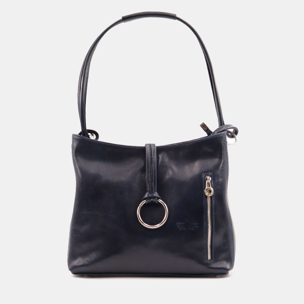Borsa Hobo a Spalla VIAVERDI in Pelle Blu Made in Italy linea Firenze