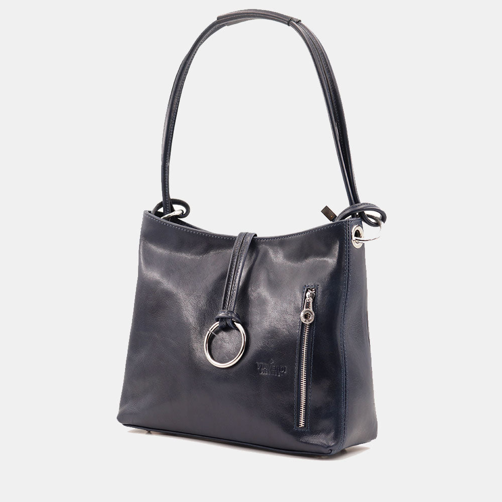 Borsa Hobo a Spalla VIAVERDI in Pelle Blu Made in Italy linea Firenze