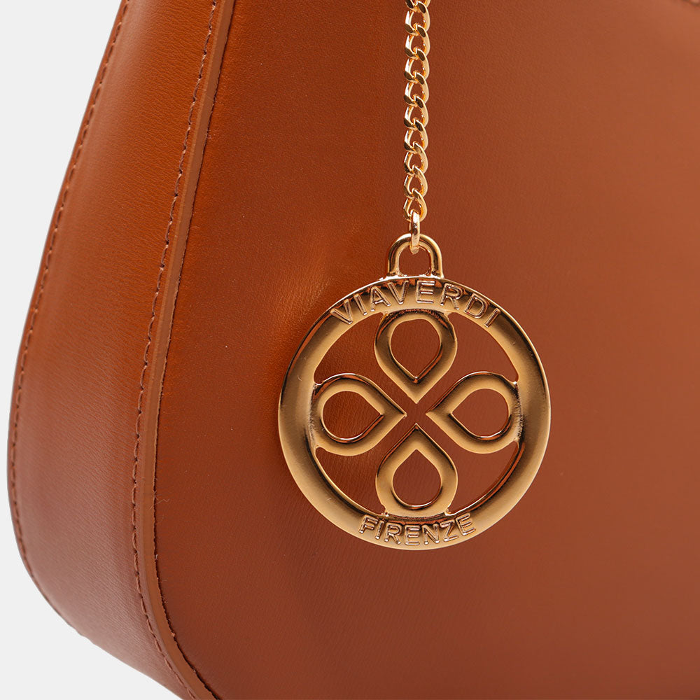 Borsa a Spalla VIAVERDI in Pelle color Cuoio Made in Italy linea Certaldo