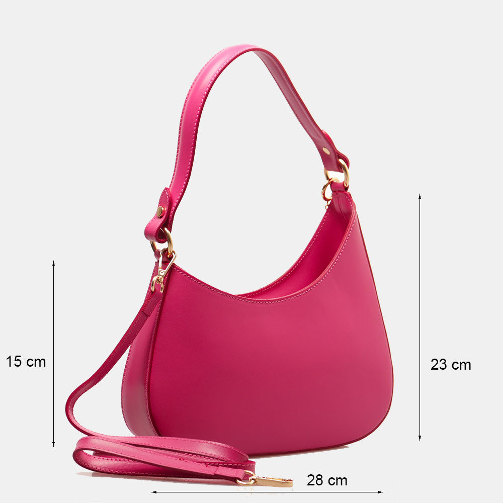 Borsa a Spalla VIAVERDI in Pelle Fucsia Made in Italy linea Certaldo