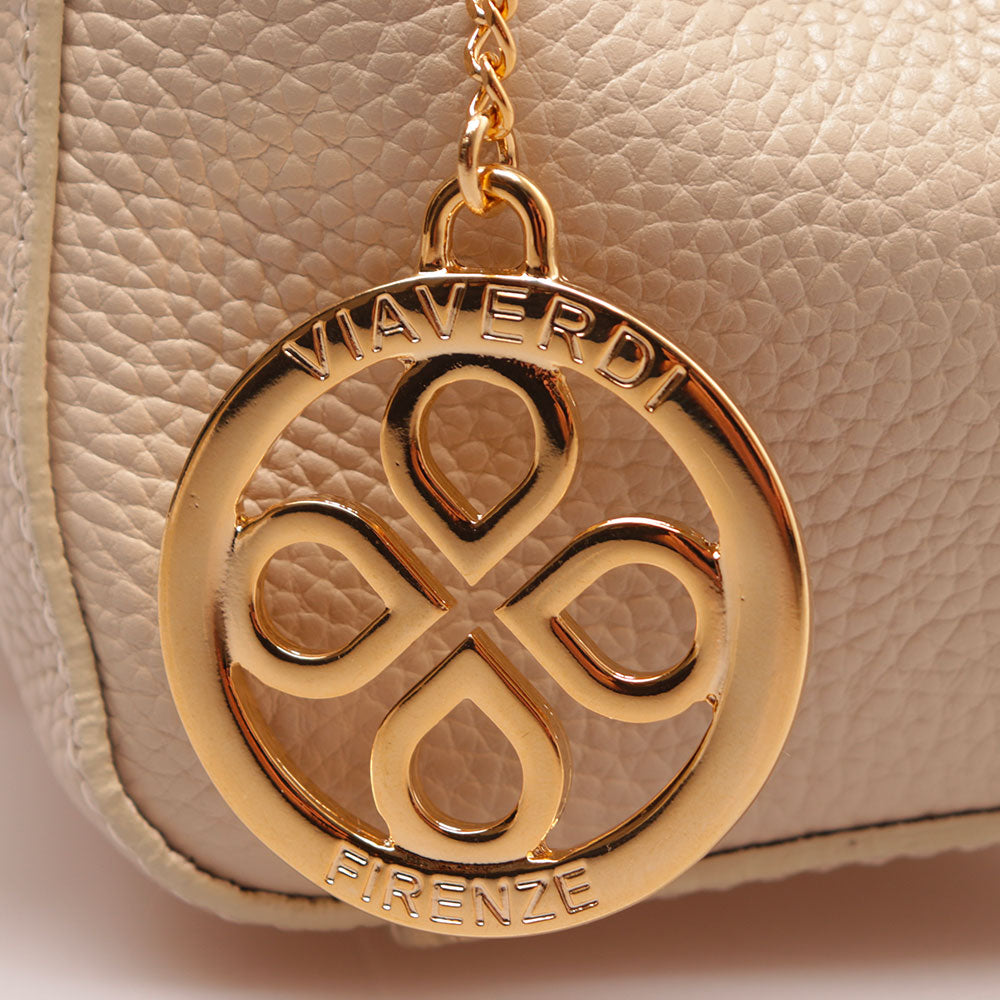 Borsa a Mano con Tracolla VIAVERDI in Pelle Beige Made in Italy linea Fiesole