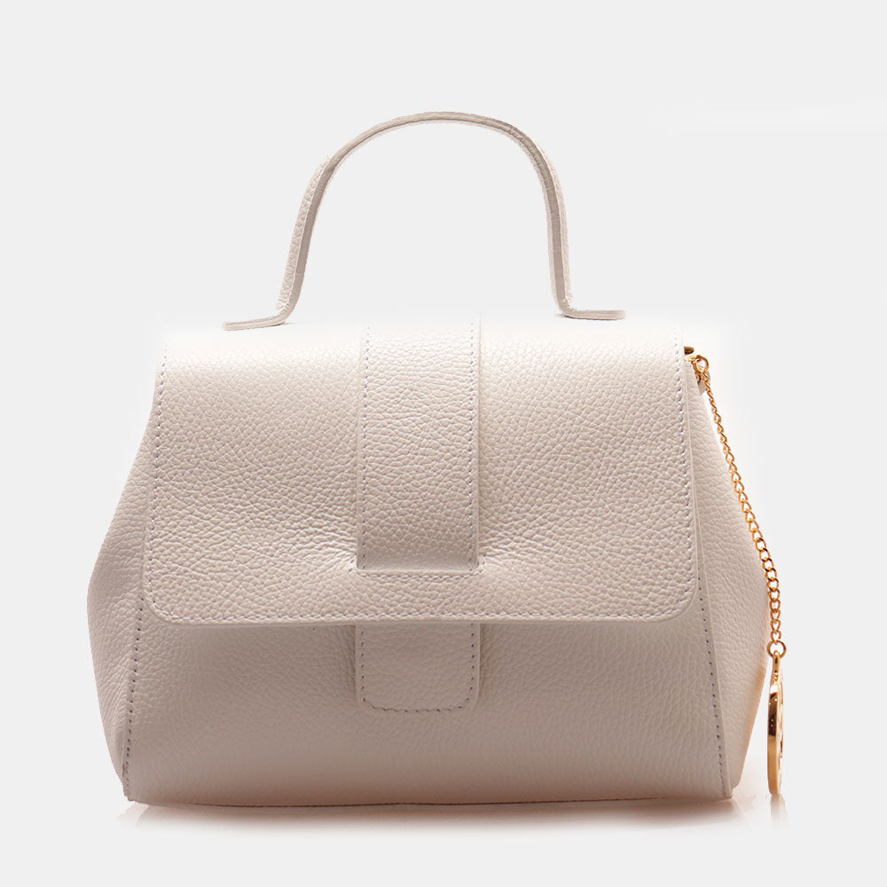 Borsa a Mano con Tracolla VIAVERDI in Pelle Bianca Made in Italy linea Fiesole