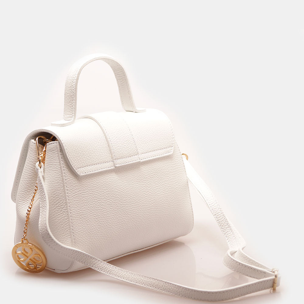 Borsa a Mano con Tracolla VIAVERDI in Pelle Bianca Made in Italy linea Fiesole