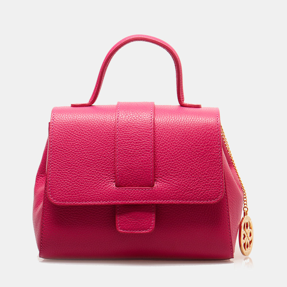 Borsa a Mano con Tracolla VIAVERDI in Pelle Fucsia Made in Italy linea Fiesole