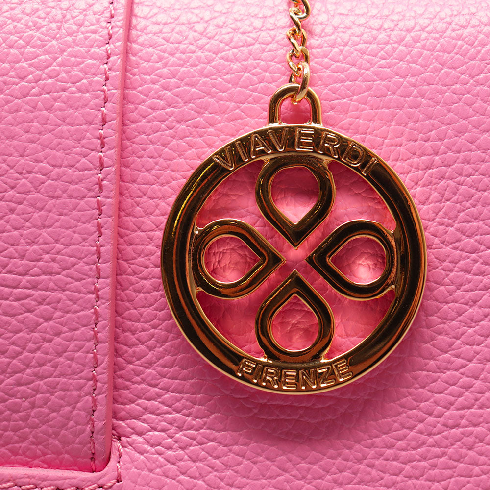 Borsa a Mano con Tracolla VIAVERDI in Pelle Rosa Made in Italy linea Fiesole