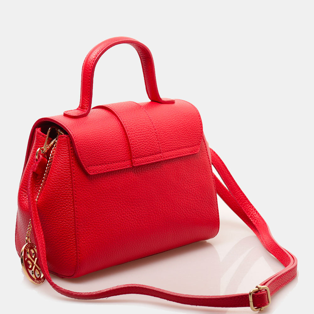 Borsa a Mano con Tracolla VIAVERDI in Pelle Rossa Made in Italy linea Fiesole