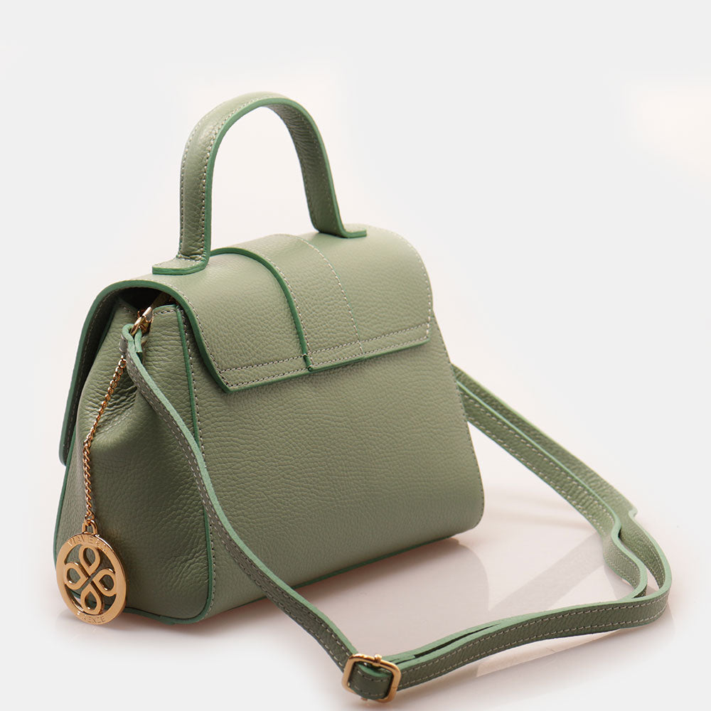 Borsa a Mano con Tracolla VIAVERDI in Pelle Verde Menta Made in Italy linea Fiesole
