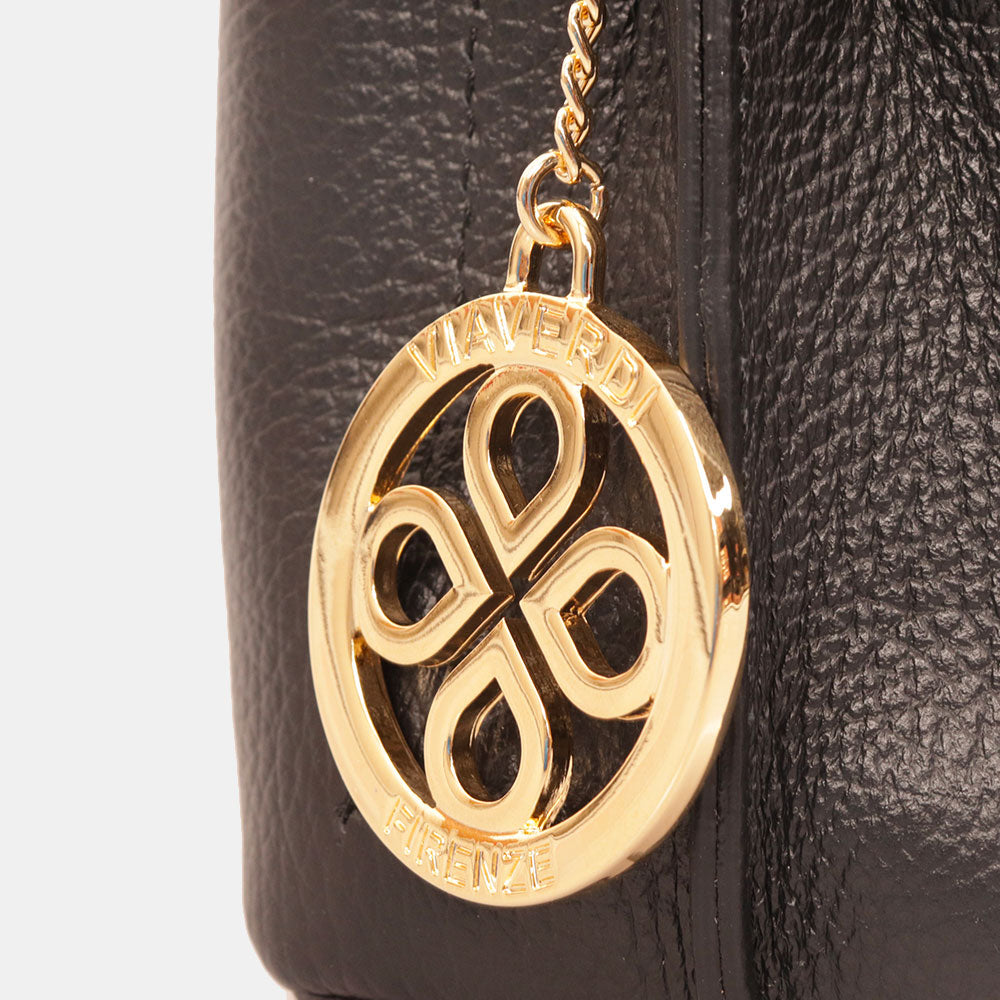 Borsa a Tracolla VIAVERDI in Pelle Nera Made in Italy linea San Gimignano