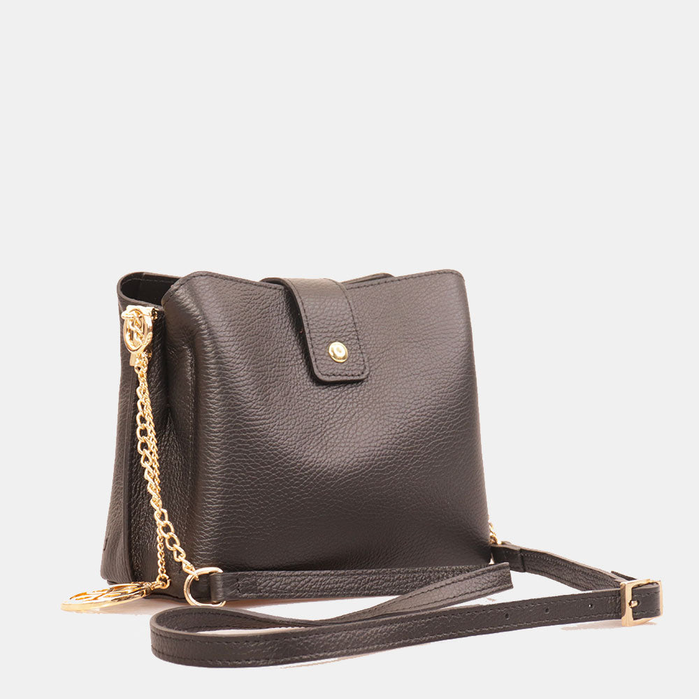 Borsa a Spalla VIAVERDI in Pelle Nera Made in Italy