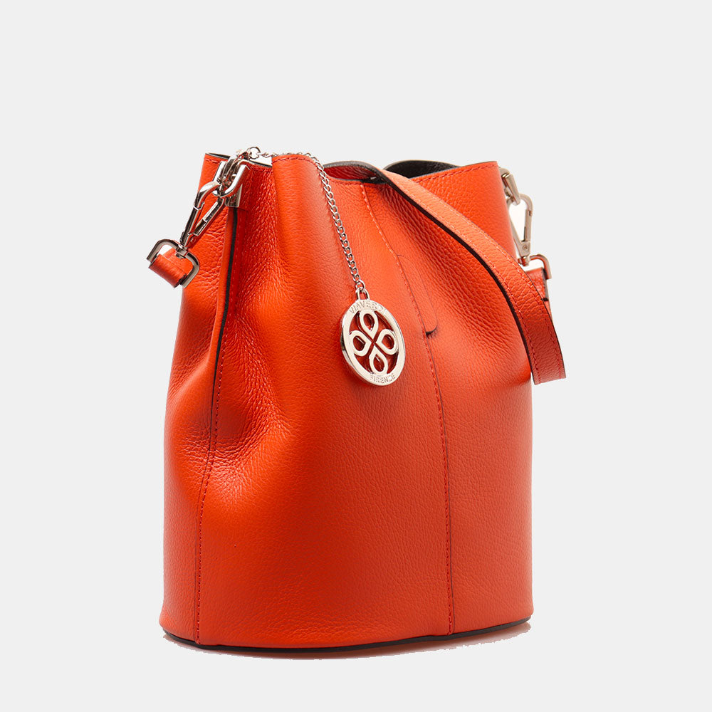 Borsa Secchiello con Tracolla VIAVERDI in Pelle Arancione Made in Italy linea Capalbio