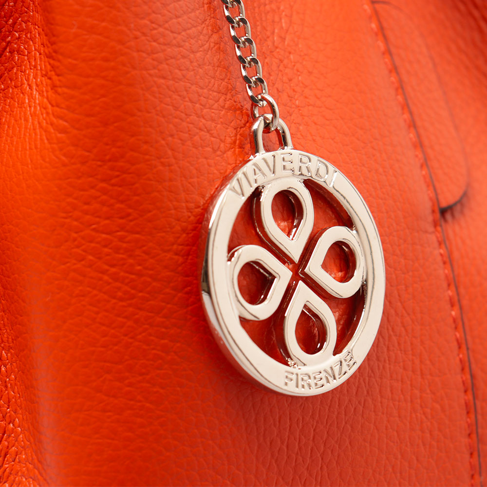 Borsa Secchiello con Tracolla VIAVERDI in Pelle Arancione Made in Italy linea Capalbio